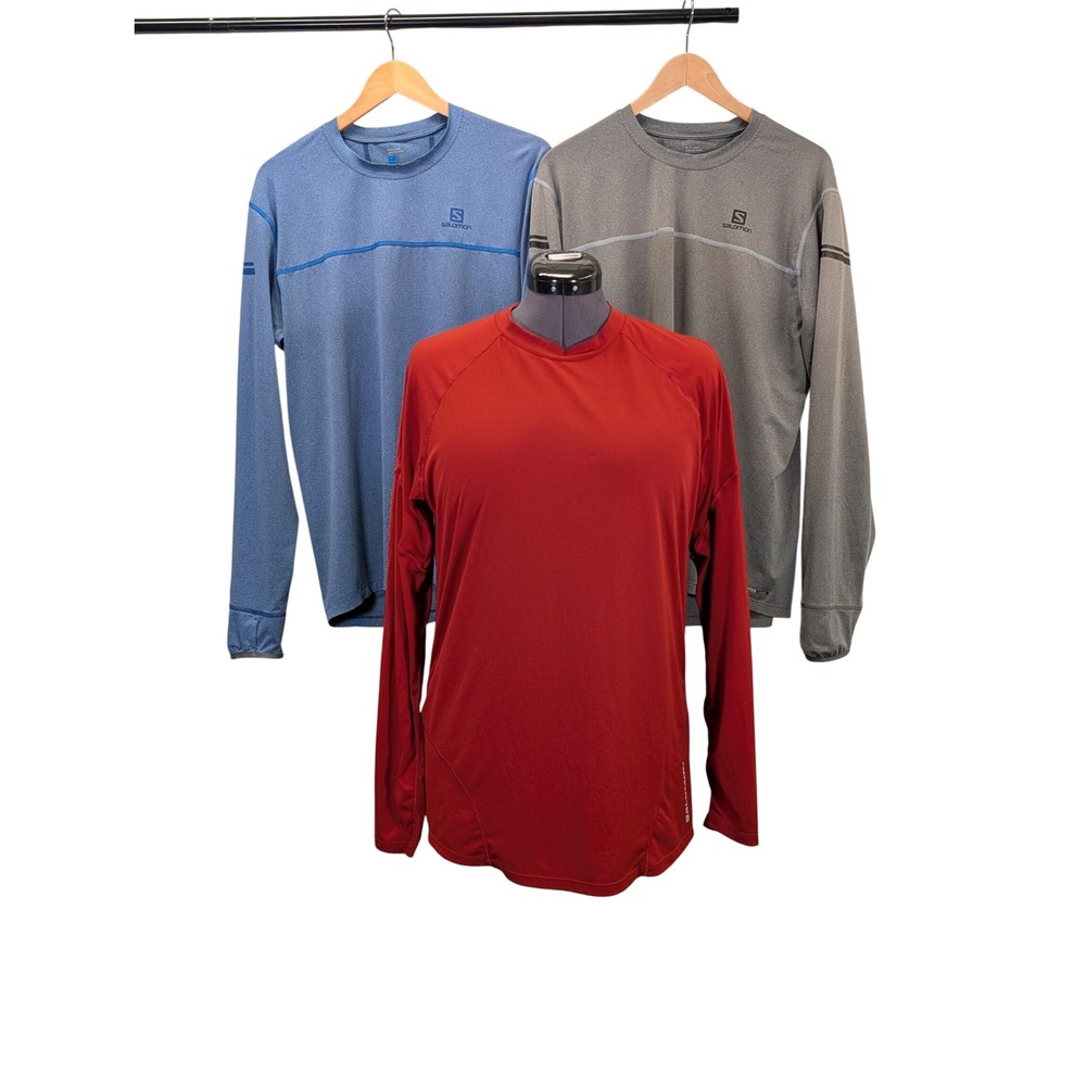 Salomon Baselayer Shirts Men's Large Lot of 3 Long Sleeve Biking Running Hiking